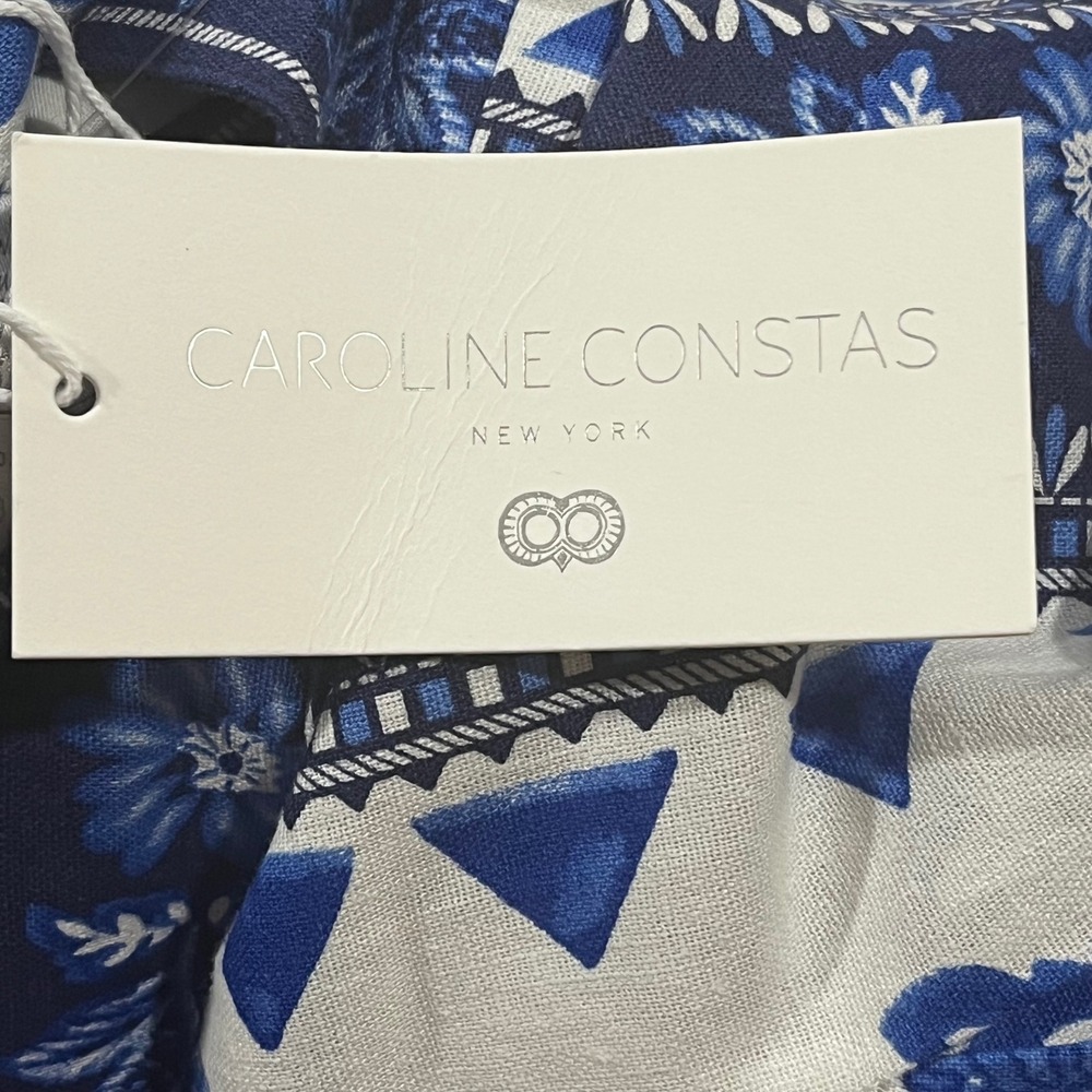 Caroline Constas Blue White Floral Geometric Print Midi Kimono Dress | Sze M NEW - Picture 4 of 6